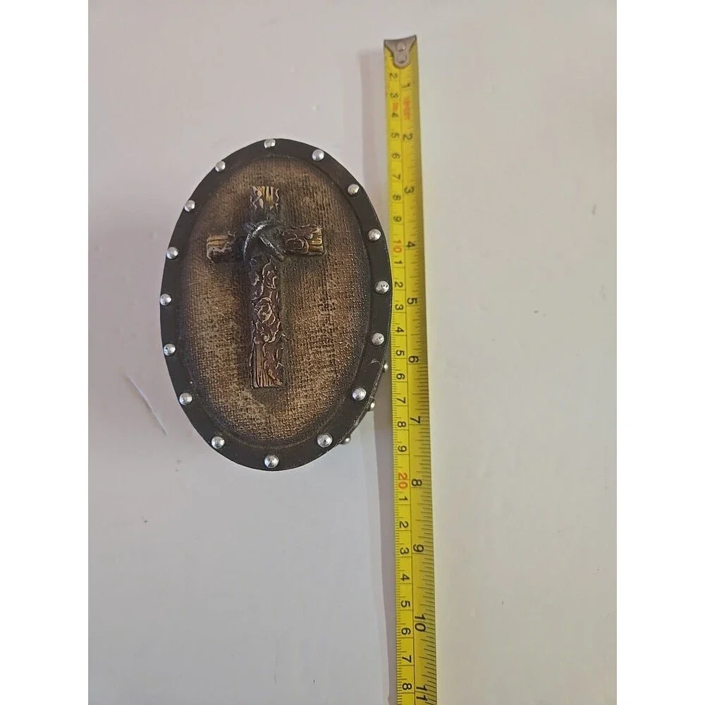 Western Cross Trinket Box Oval Rustic Wood Resin Brown Decorative Storage Box